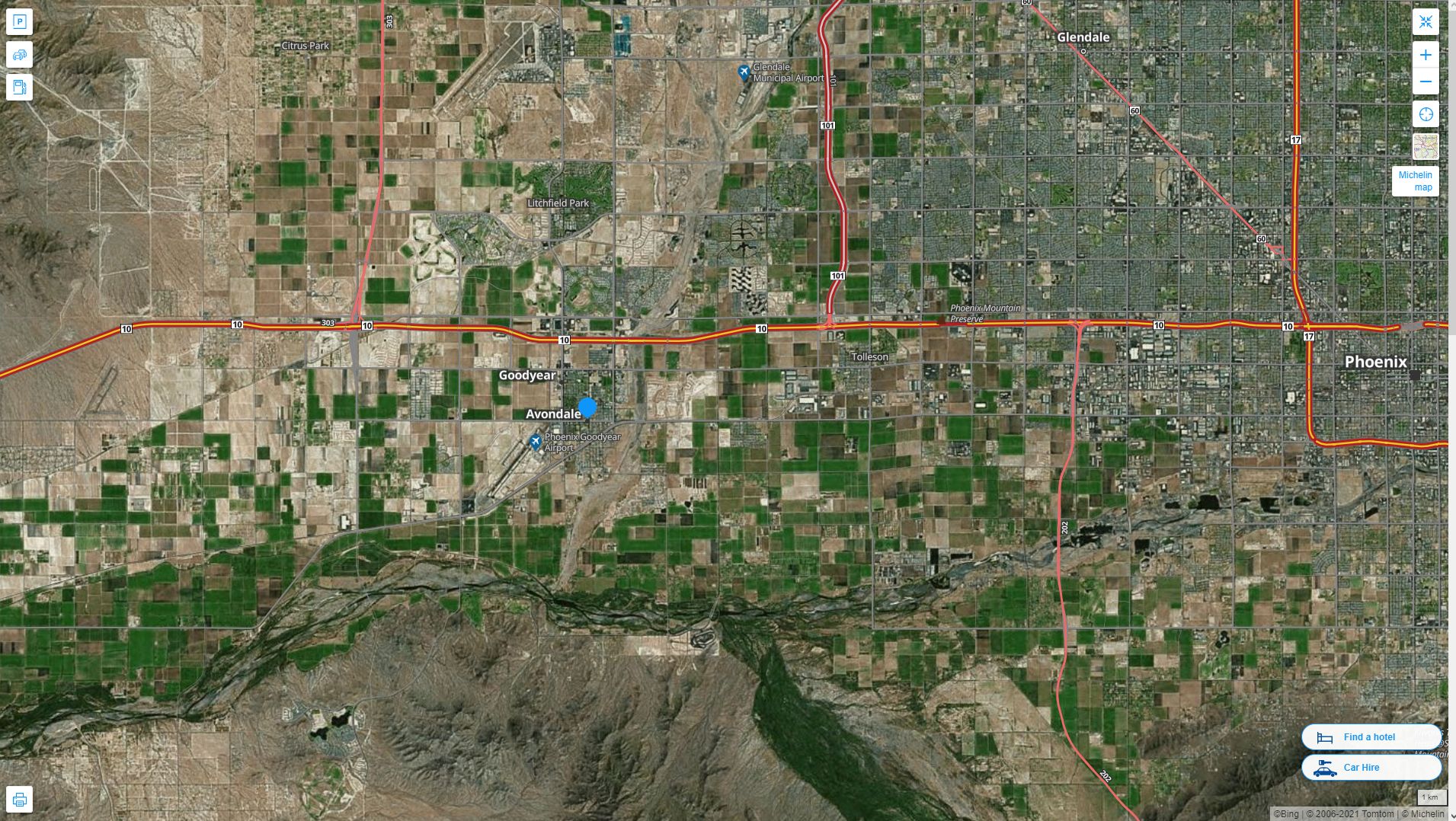 Avondale Arizona Highway and Road Map with Satellite View